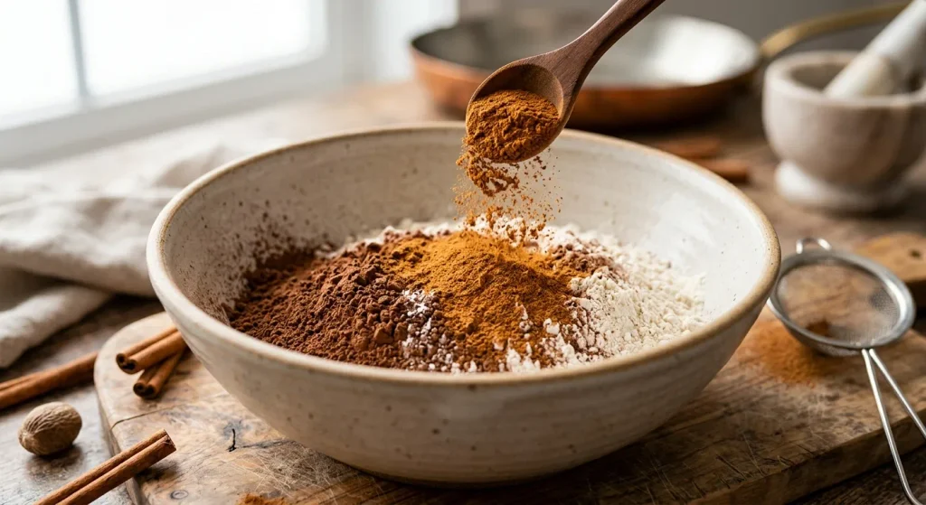 Flour cocoa powder and baking powder combined for Susumelle dough