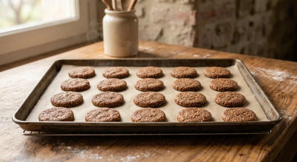 Freshly baked Susumelle cookies cooling on a baking tray