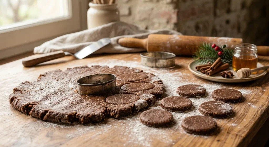 Oval Susumelle cookies cut from the rolled dough