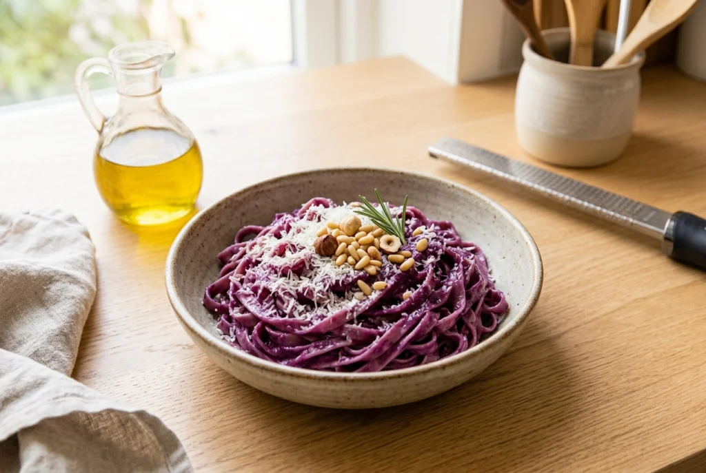 Pasta with purple cabbage pesto