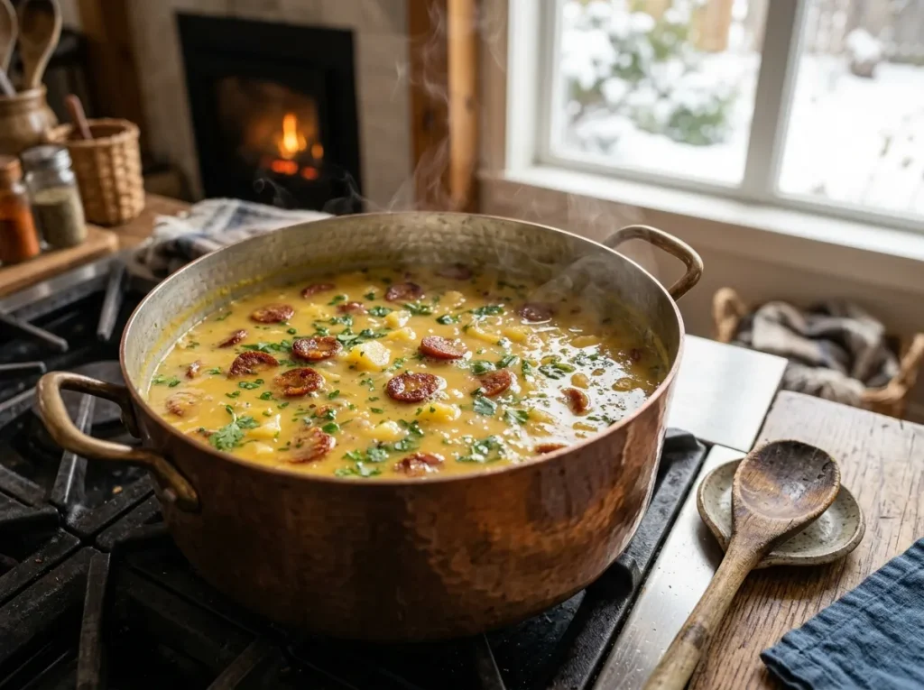 Pepperoni and cassava soup cooking in a pot