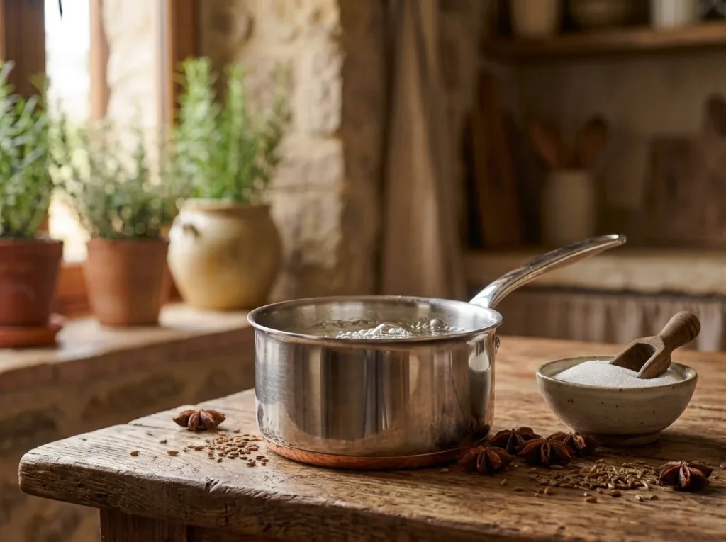 Preparing clear sugar syrup for homemade anise liqueur