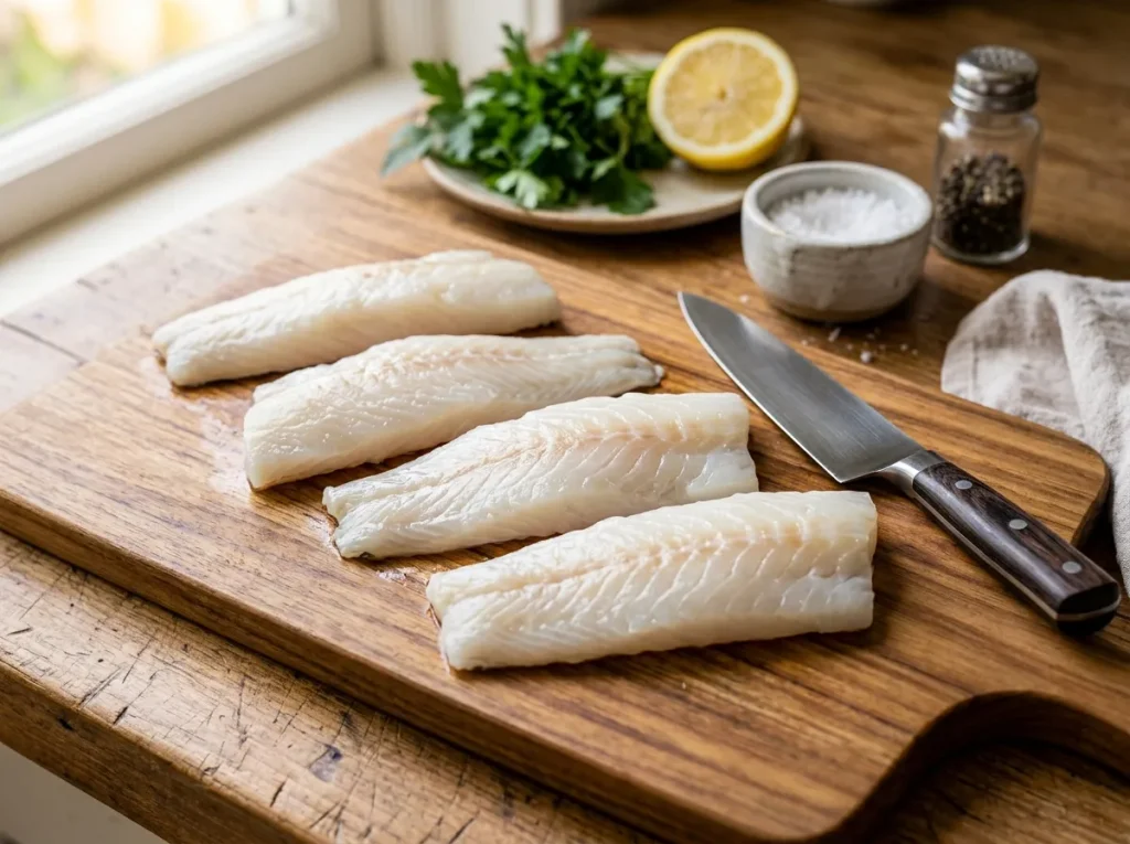 Preparing skinless cod fillets for cooking
