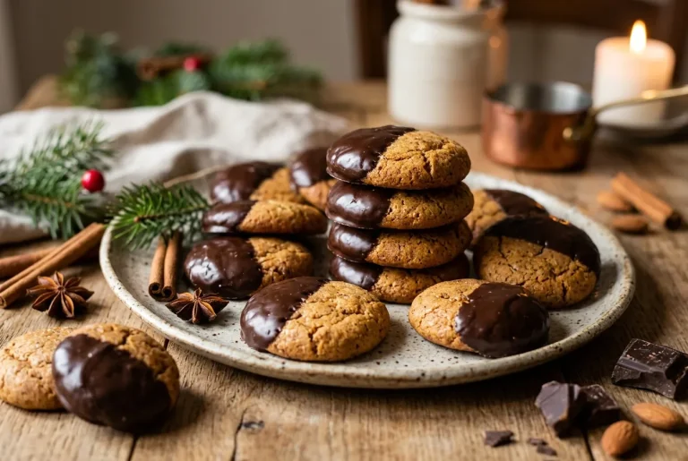 Traditional Calabrian Susumelle Christmas cookies with dark chocolate coating