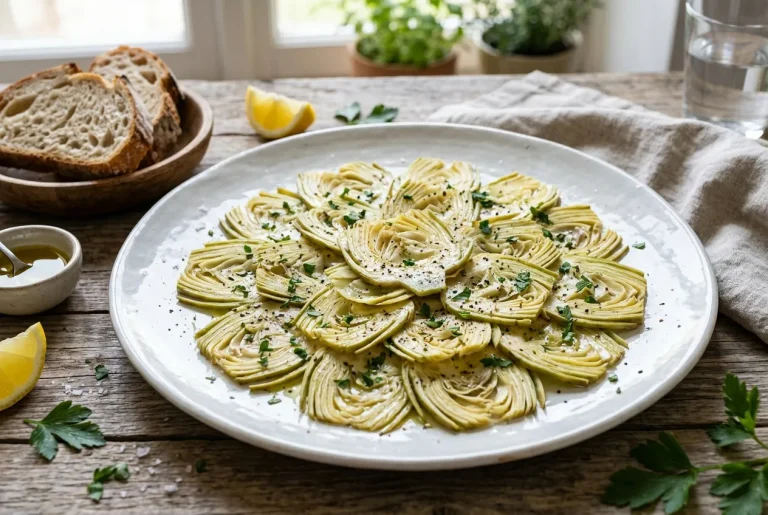 Artichoke Carpaccio with thinly sliced artichokes, lemon and parsley