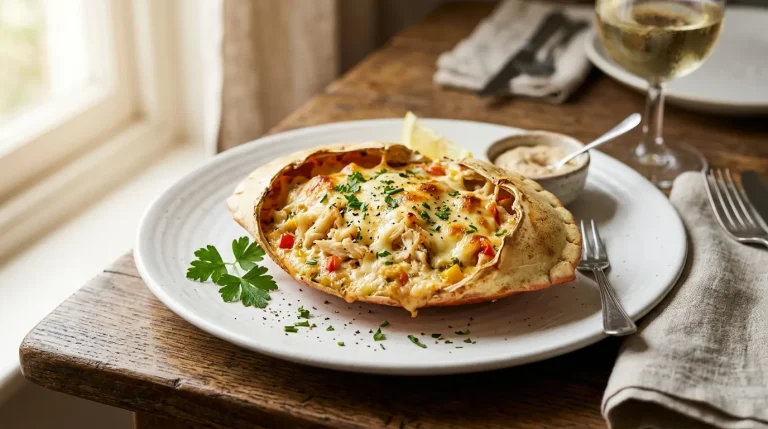 Baked crab with cheese topped with golden melted cheese