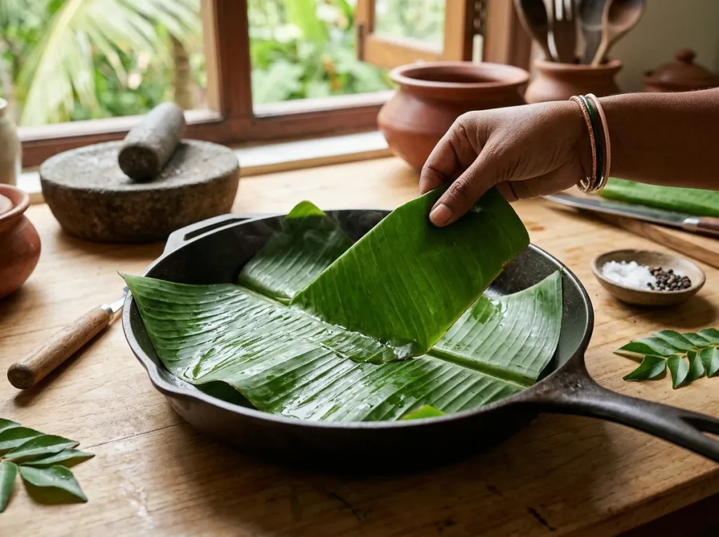 Fresh green banana leaves prepared for banana leaf fish recipe