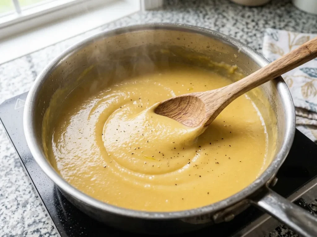 Smooth blended cassava broth with a thick and creamy texture