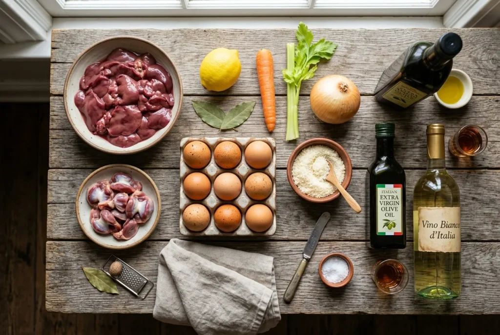 Ingredients for Italian chicken livers and eggs