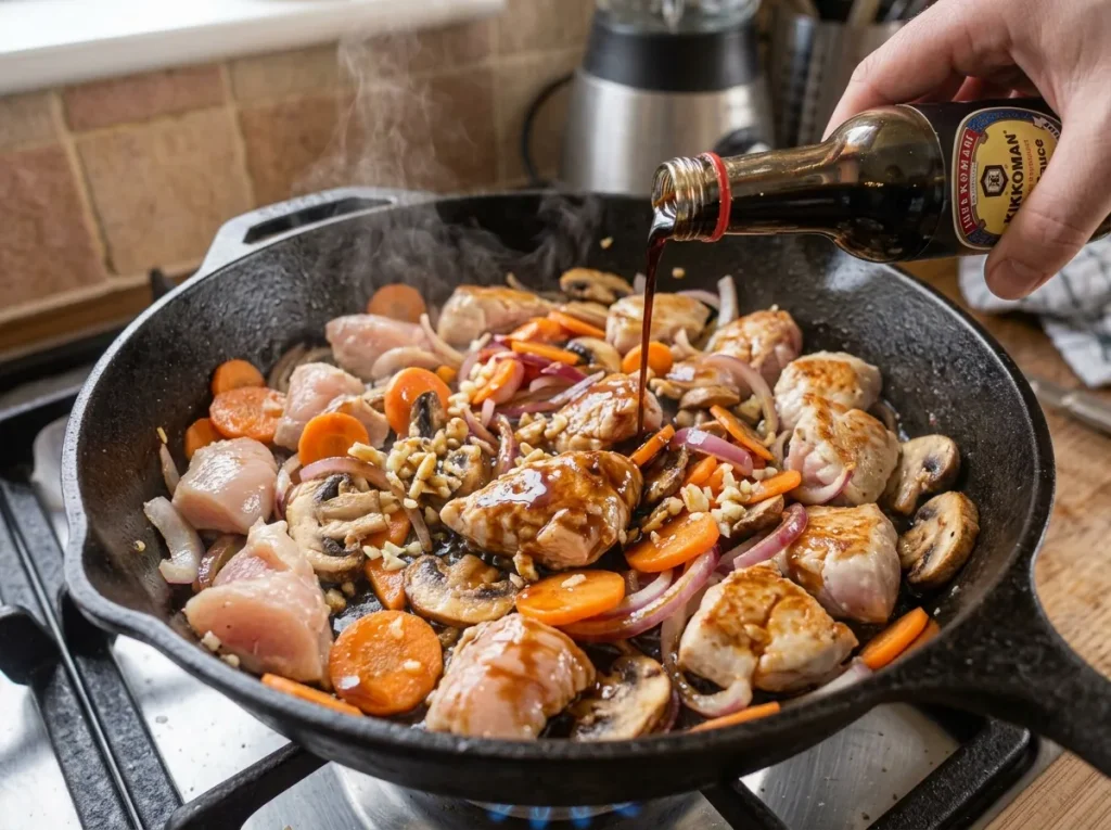 Adding seasoning to the sauce for Creamy White Sauce Noodles