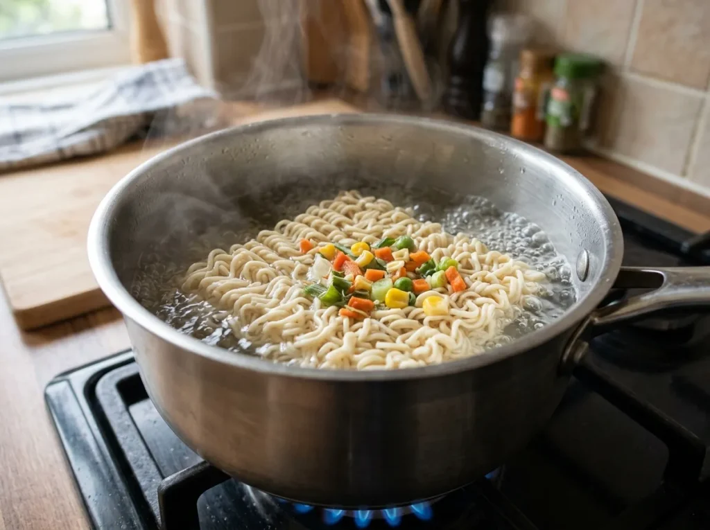 Boiling instant noodles for Creamy White Sauce Noodles