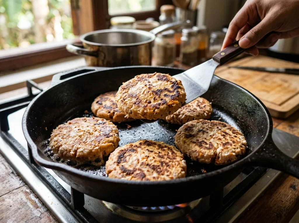 Cooking sweet potato roti in a pan until golden on both sides