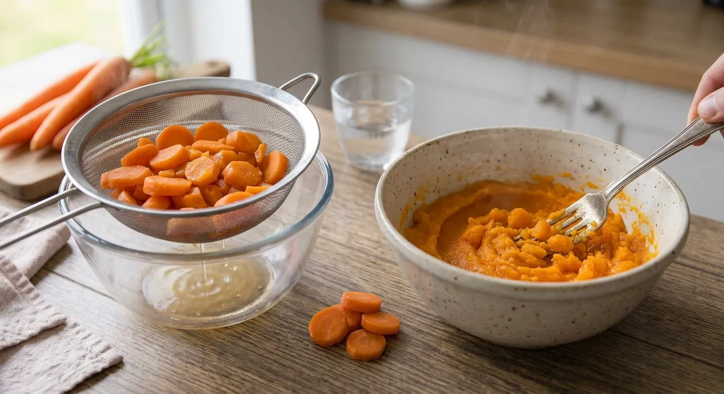 Carrots sliced and cooked for homemade carrot gnocchi