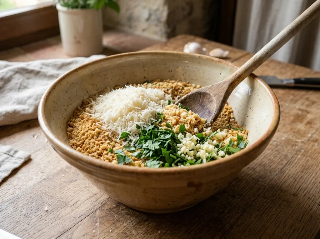 Breadcrumbs mixed with Parmesan cheese, parsley, and garlic