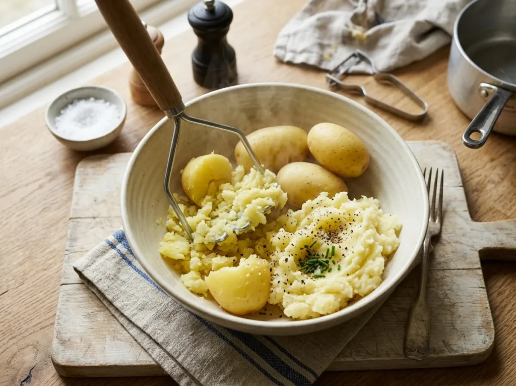 Mashed potatoes seasoned with salt and black pepper