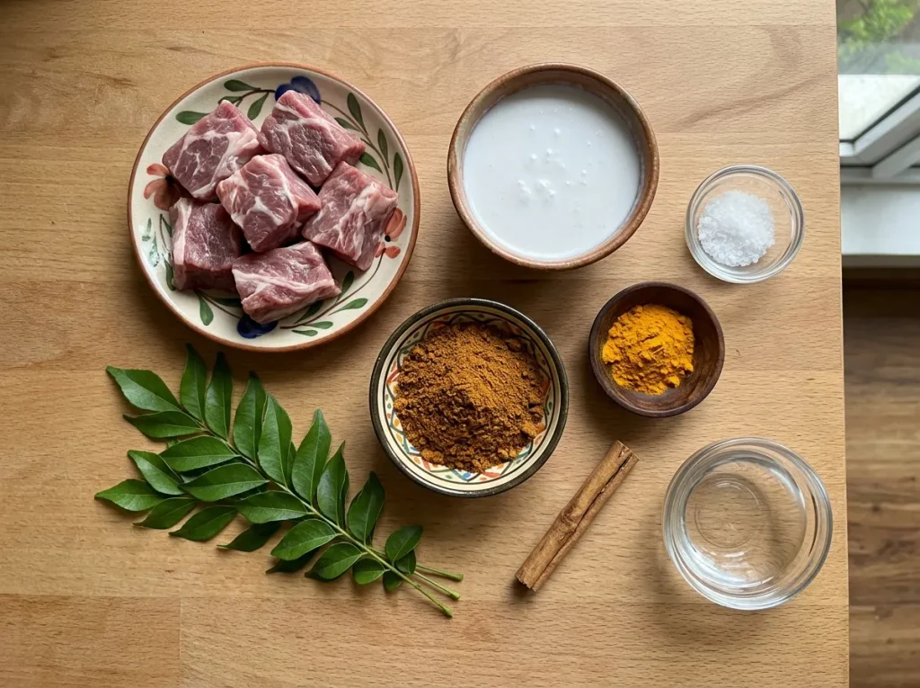Ingredients for Sri Lankan mutton curry with coconut milk