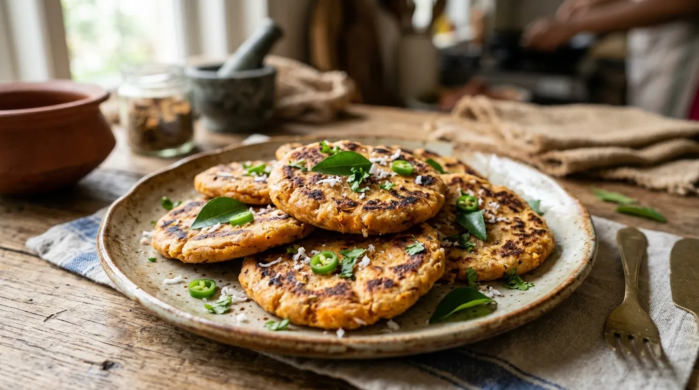 Sweet potato roti cooked until golden brown